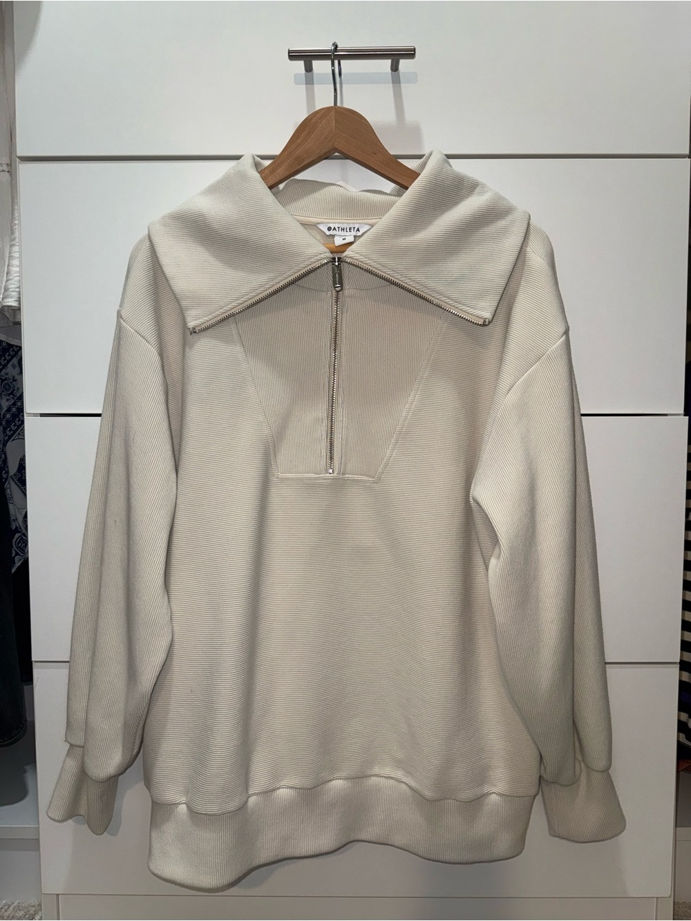 Athleta Women's Cream Half-Zip Funnel Collar Sweater